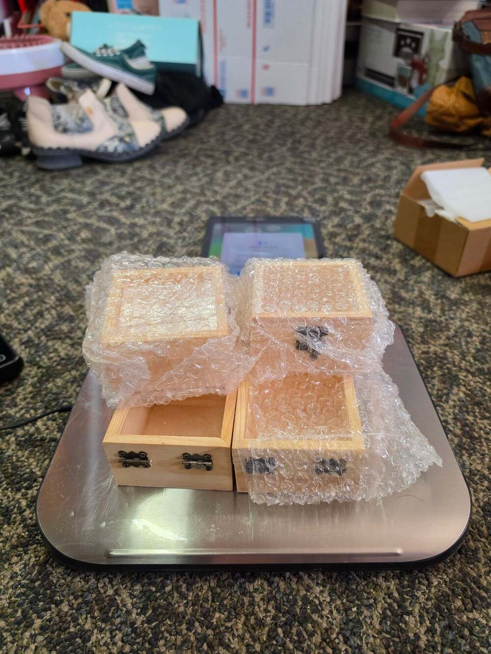 Unbranded Wooden Display Box Lot Of 6 Glass Top